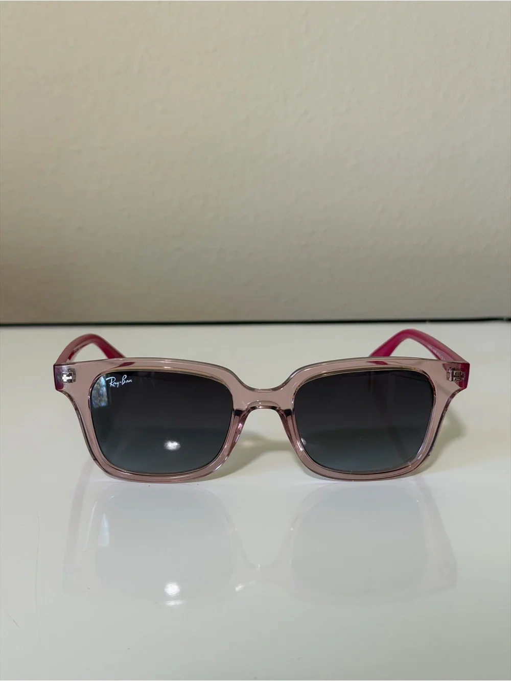Ray-Ban Junior Pink Transparent Frame Sunglasses with Gradient Lenses
